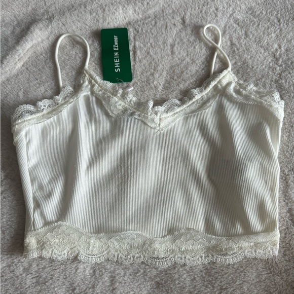 NWT SHEIN white lace trim cropped tank top size XS - Picture 2 of 3